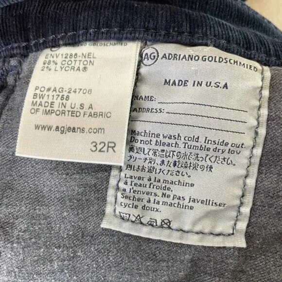 Ag The Stevie Navy Corduroy Ankle Pant Straight Leg Size 32R - Picture 14 of 14